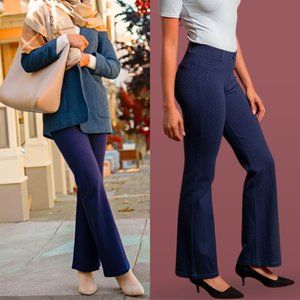 Betabrand Navy Binary Dot Mid Rise Bootcut Dress Yoga Pants